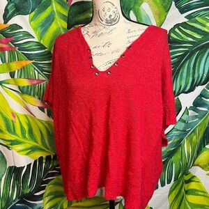 ModCloth Moth M/L Red Silver Punk Rock Oversized Comfy Red Slouchy VNeck Sweater